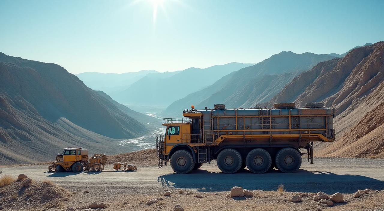 Modern automated mining operation at sunset